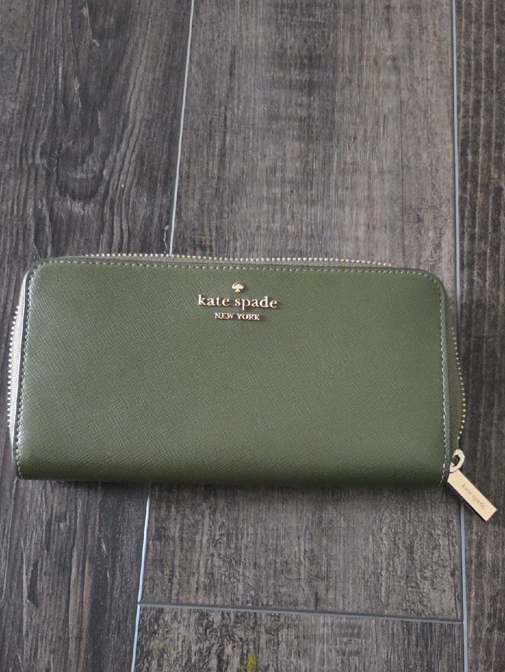 kate spade olive green zip-around Saffiano wallet